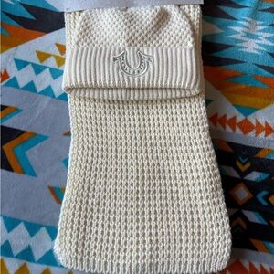 True Religion Cream Knit Beanie and Scarf Set